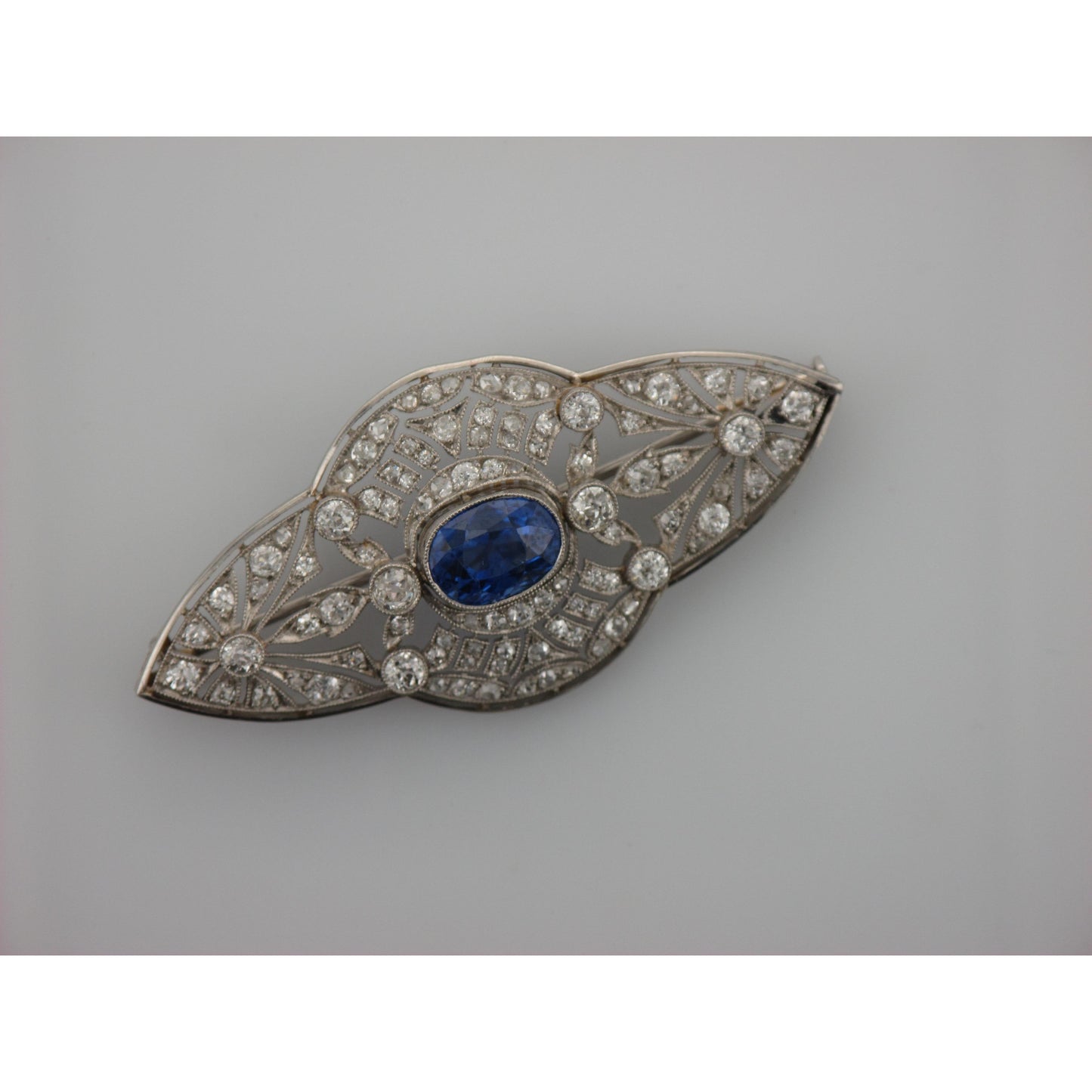Untreated Sapphire & Diamond Platinum Pin-Brooch-Antique, Estate & Consignment-hurdles-jewelry-boulder-colorado