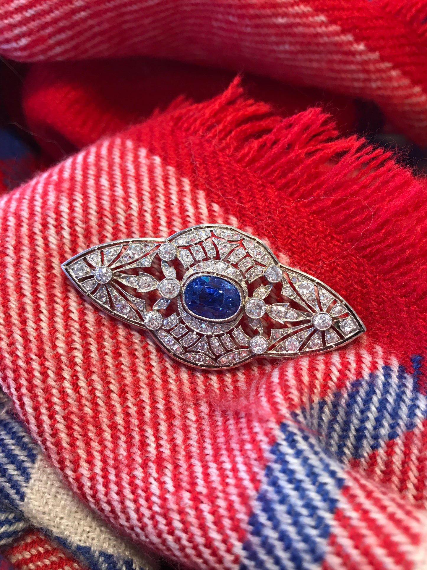 Untreated Sapphire & Diamond Platinum Pin-Brooch-Antique, Estate & Consignment-hurdles-jewelry-boulder-colorado