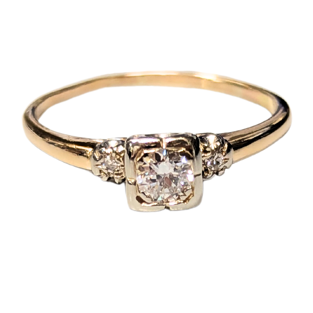 Vintage 14k Two-Tone Engagement Ring with a 0.23 Carat Old European Cut Diamond Center-Engagement Ring-Antique, Estate & Consignment-I don' know or see my size-hurdles-jewelry-boulder-colorado