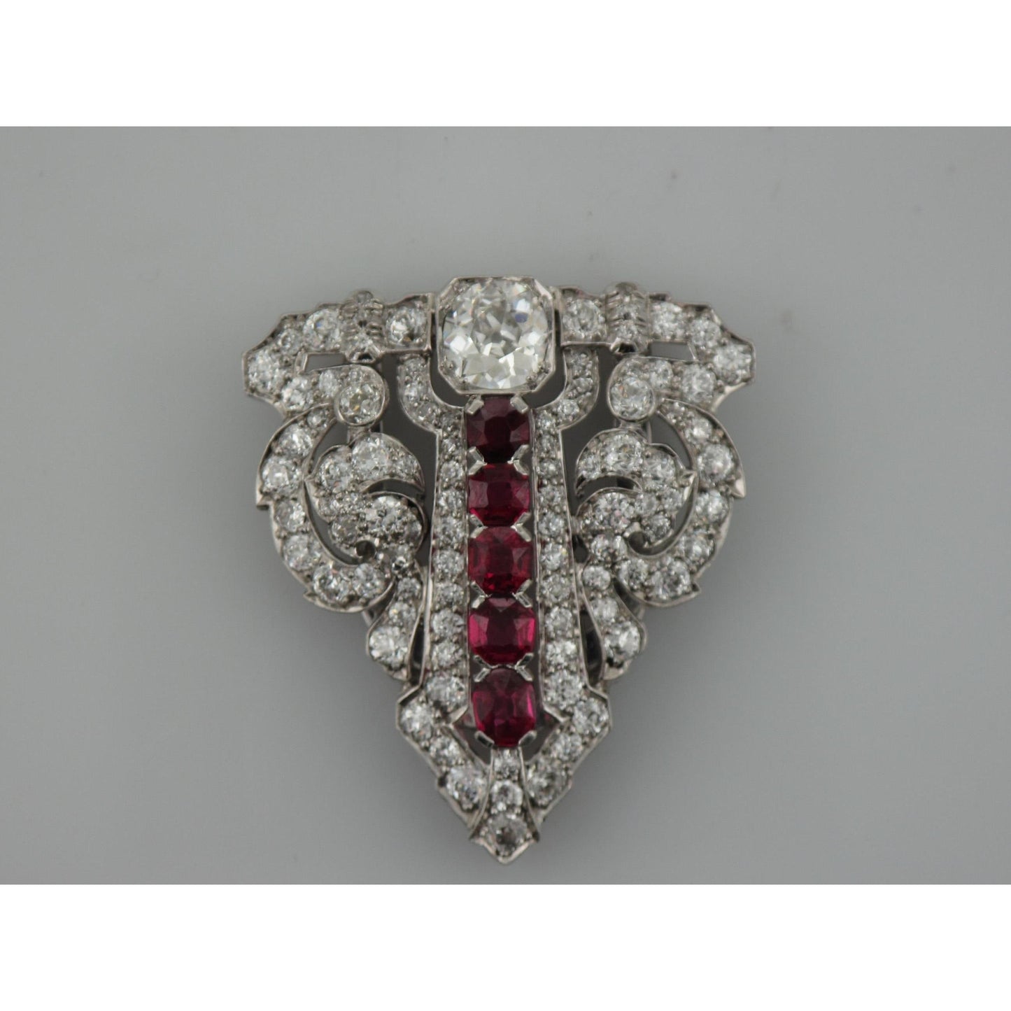 Vintage Platinum Diamond & Ruby Brooch-Brooch-Antique, Estate & Consignment-hurdles-jewelry-boulder-colorado