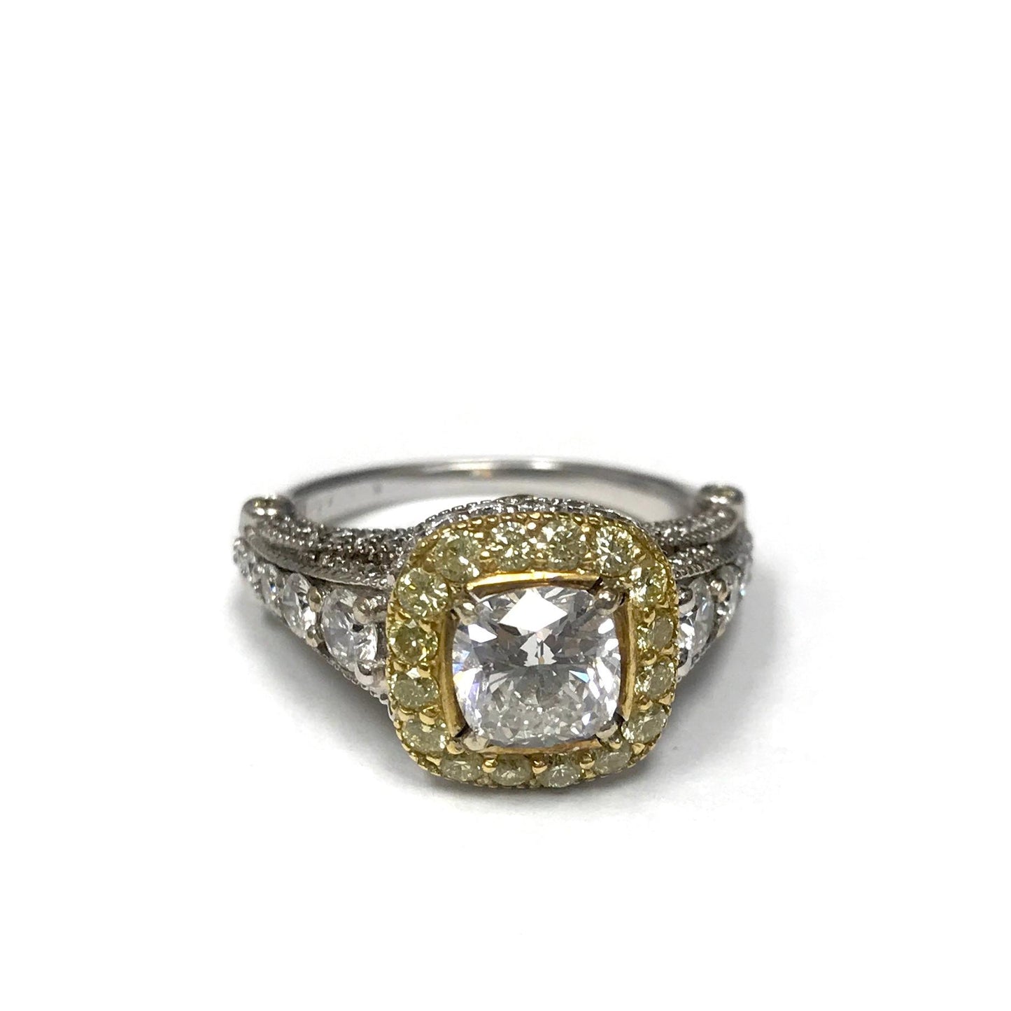 Yellow Diamond Halo Engagement Ring-Ring-Antique, Estate & Consignment-I don' know or see my size-hurdles-jewelry-boulder-colorado