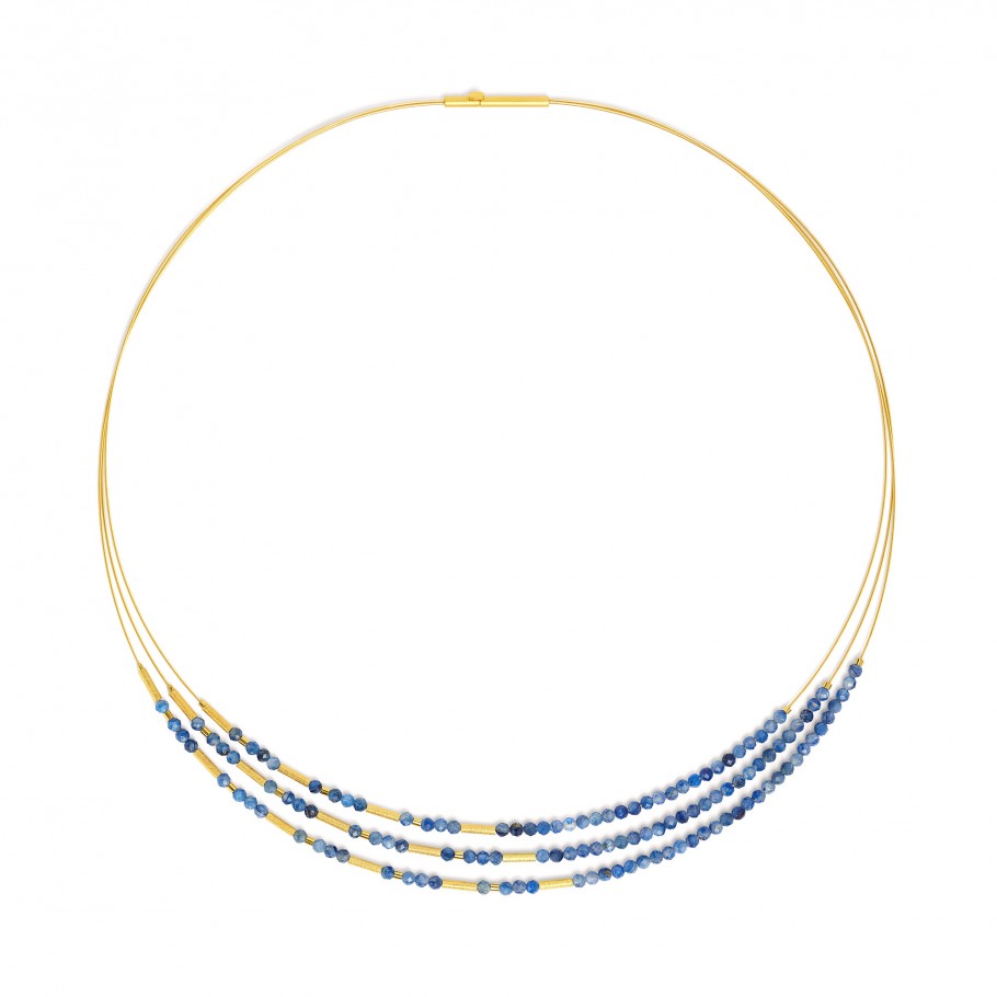 Clini Three Strand Kyanite Beaded Necklace-Necklace-Bernd Wolf-hurdles-jewelry-boulder-colorado