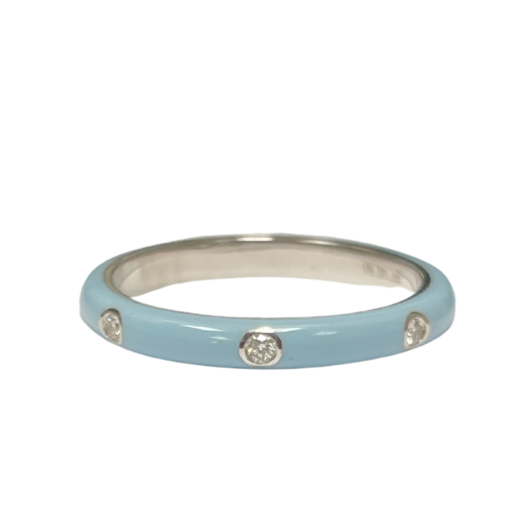 3 Diamond Baby Blue Enamel Stack Ring-Enamel-EF Collection-14K White Gold-5-hurdles-jewelry-boulder-colorado