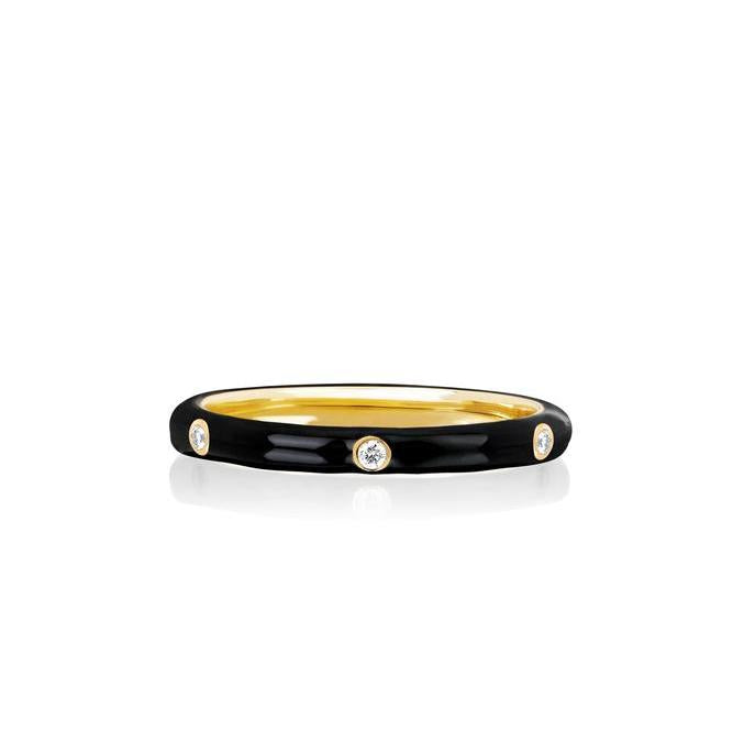 3 Diamond Black Enamel Stack Ring-Enamel-EF Collection-hurdles-jewelry-boulder-colorado
