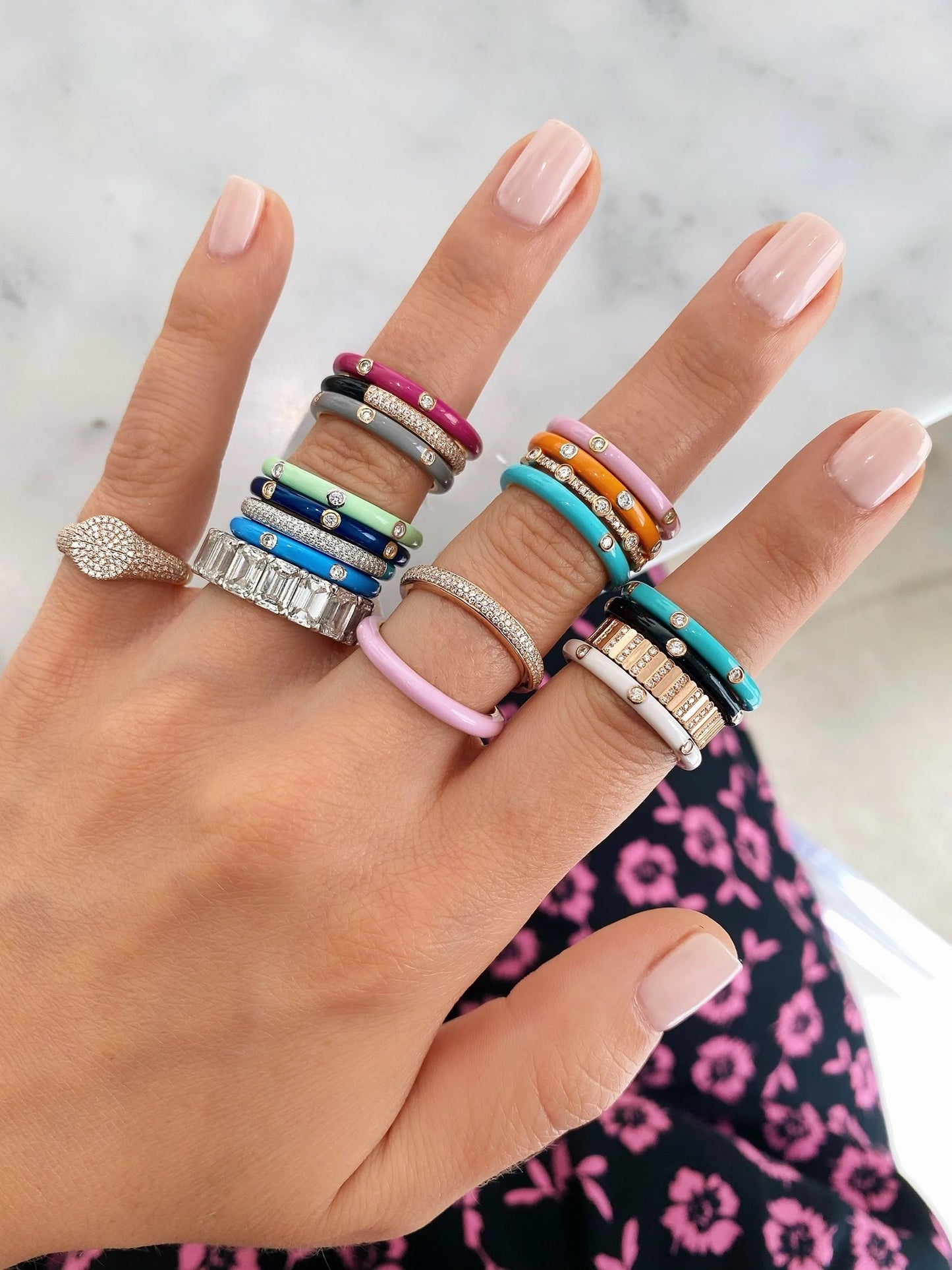 3 Diamond Navy Enamel Stack Ring-Enamel-EF Collection-14K White Gold-5-hurdles-jewelry-boulder-colorado