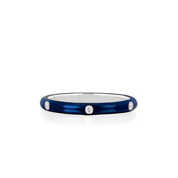 3 Diamond Navy Enamel Stack Ring-Enamel-EF Collection-14K White Gold-5-hurdles-jewelry-boulder-colorado