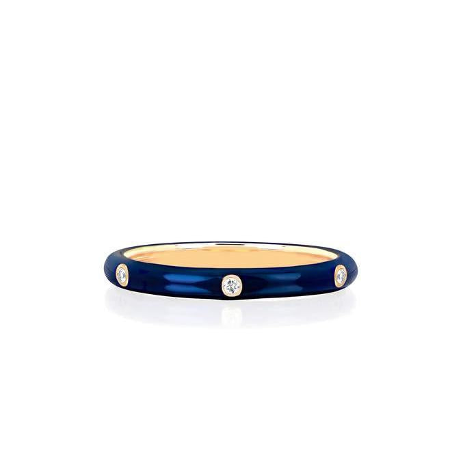 3 Diamond Navy Enamel Stack Ring-Enamel-EF Collection-14K White Gold-5-hurdles-jewelry-boulder-colorado