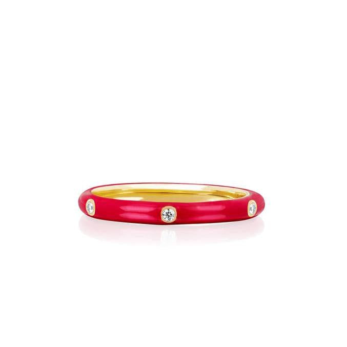 3 Diamond Red Enamel Stack Ring-Enamel-EF Collection-hurdles-jewelry-boulder-colorado