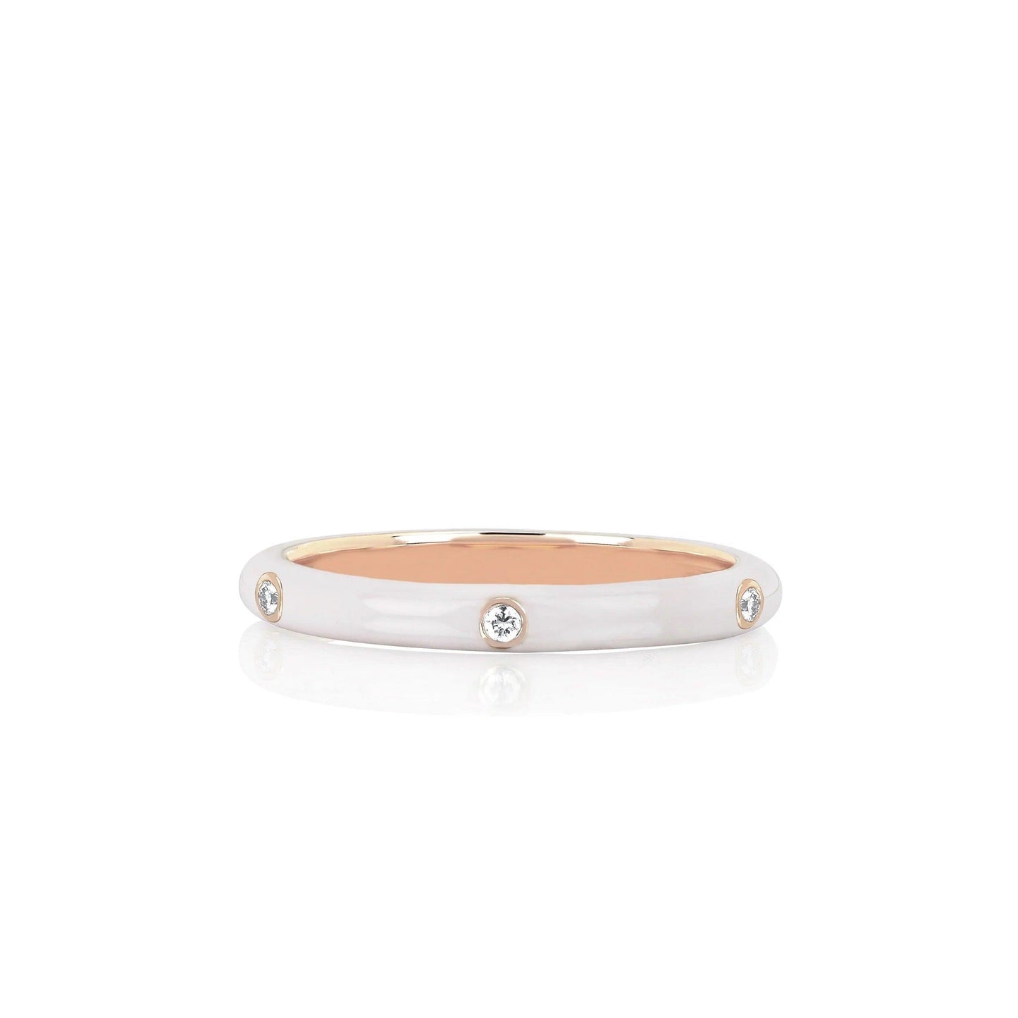 3 Diamond White Enamel Stack Ring-Enamel-EF Collection-14K Rose Gold-5-hurdles-jewelry-boulder-colorado