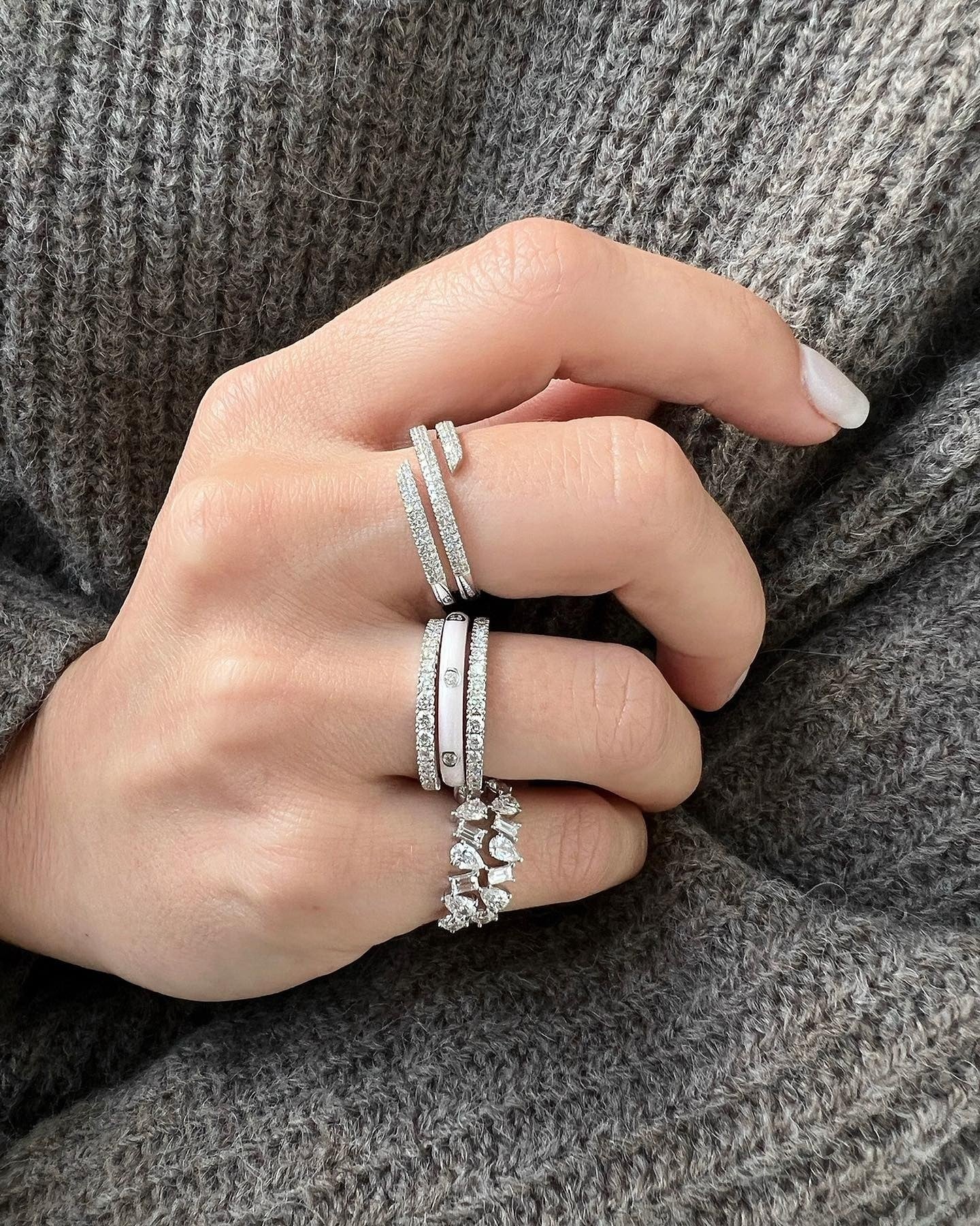 3 Diamond White Enamel Stack Ring-Enamel-EF Collection-14K Rose Gold-5-hurdles-jewelry-boulder-colorado