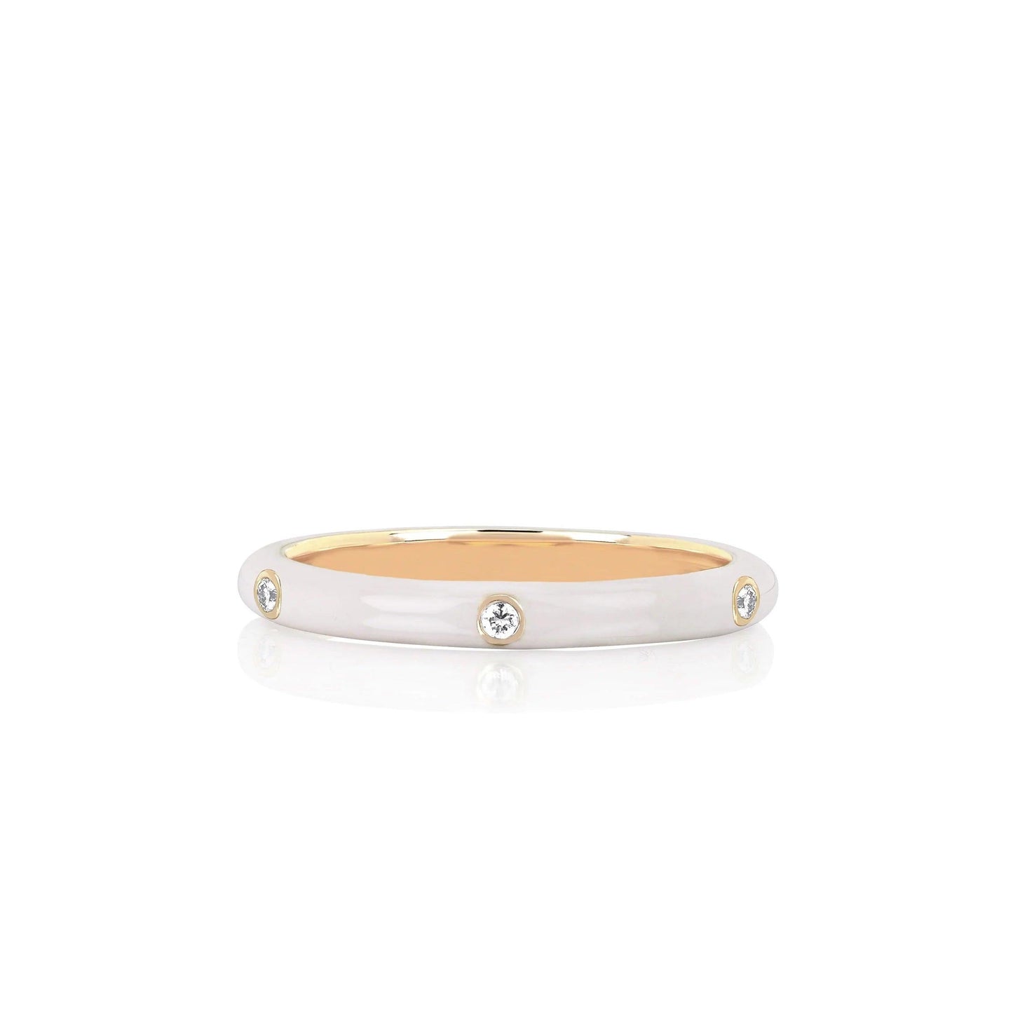 3 Diamond White Enamel Stack Ring-Enamel-EF Collection-14K Rose Gold-5-hurdles-jewelry-boulder-colorado