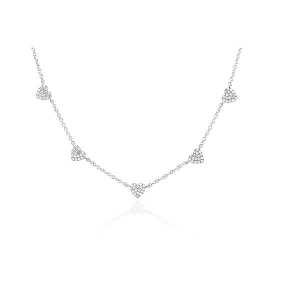 5 Mini Diamond Heart Necklace-Necklace-EF Collection-14K White Gold-hurdles-jewelry-boulder-colorado
