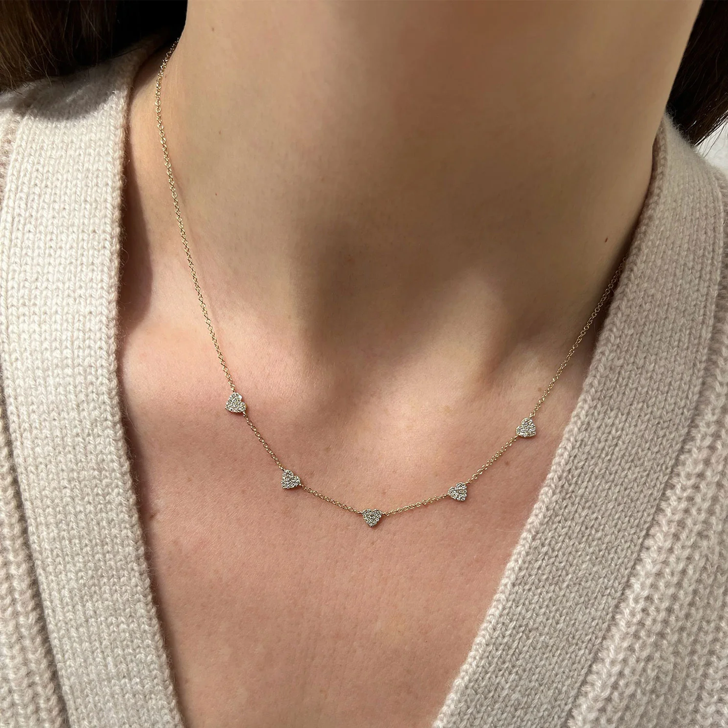5 Mini Diamond Heart Necklace-Necklace-EF Collection-14K White Gold-hurdles-jewelry-boulder-colorado