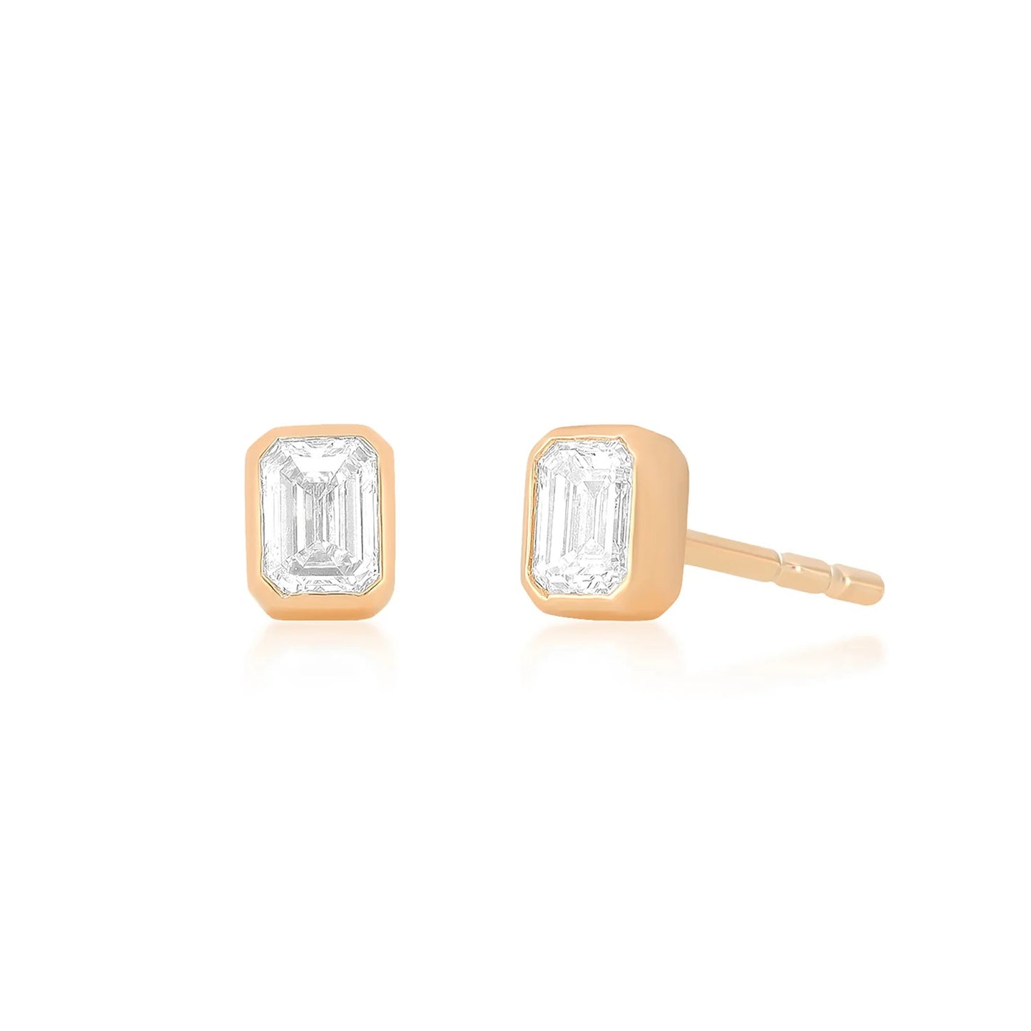 Bezel Set Emerald Cut Diamond Stud Earrings-Earrings-EF Collection-14k Rose Gold-Pair-hurdles-jewelry-boulder-colorado