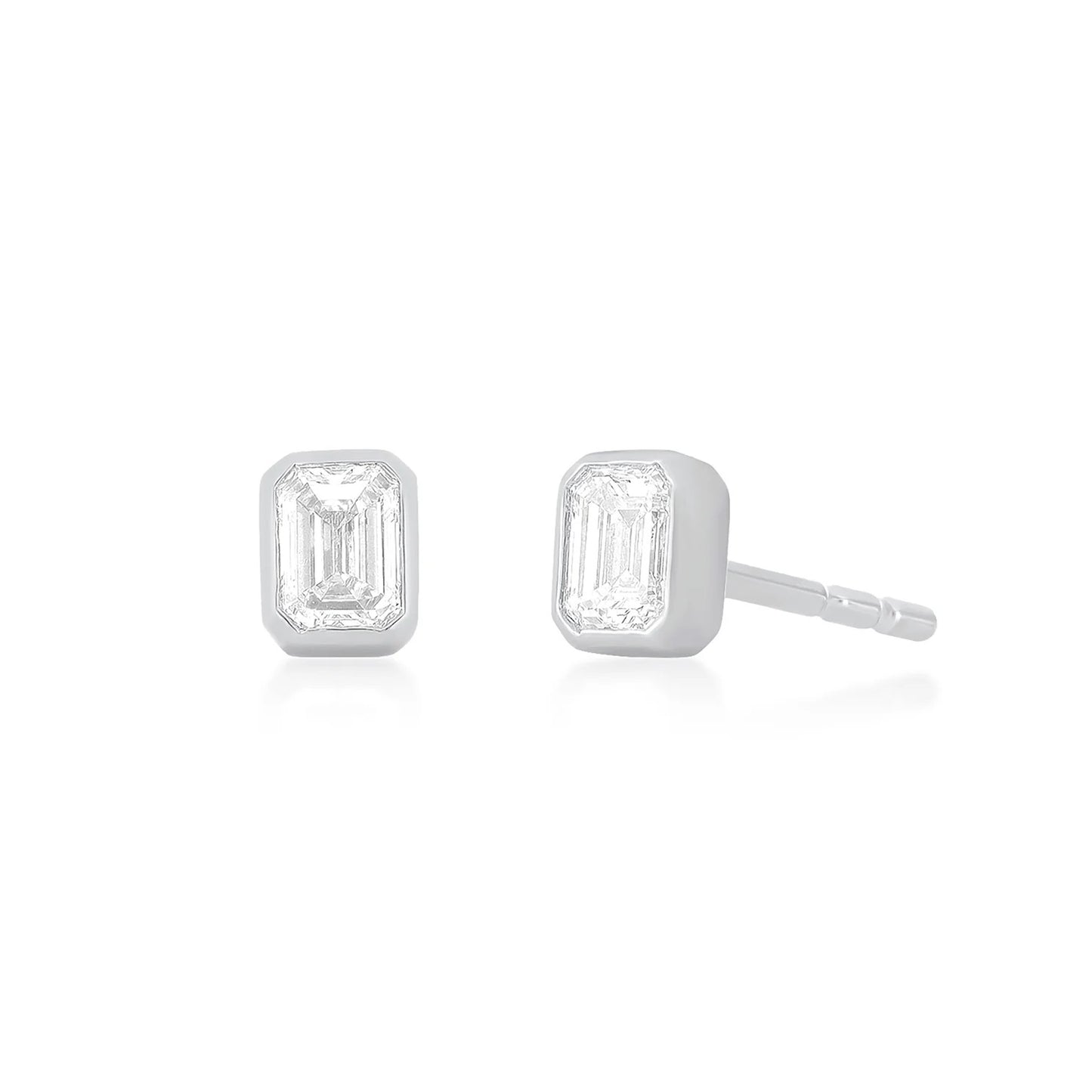 Bezel Set Emerald Cut Diamond Stud Earrings-Earrings-EF Collection-14k Rose Gold-Pair-hurdles-jewelry-boulder-colorado