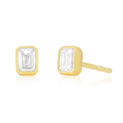 Bezel Set Emerald Cut Diamond Stud Earrings-Earrings-EF Collection-14k Rose Gold-Pair-hurdles-jewelry-boulder-colorado