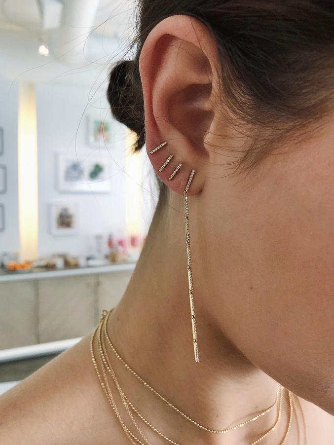 Diamond Bar Stud Earring-Earrings-EF Collection-14K Rose Gold-Pair-hurdles-jewelry-boulder-colorado