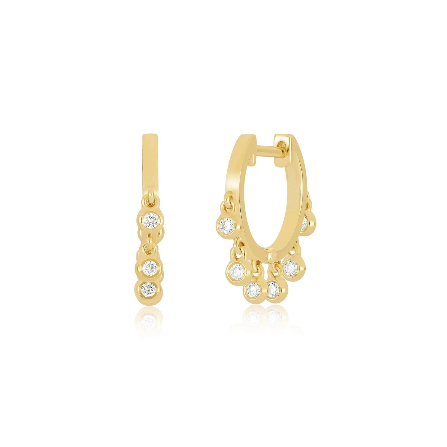 Diamond Bezel Shimmy Huggie Earring-Earrings-EF Collection-14K Rose Gold-Pair-hurdles-jewelry-boulder-colorado