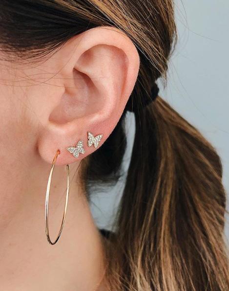 Diamond Butterfly Stud Earring-Earrings-EF Collection-14K Yellow Gold-Pair-hurdles-jewelry-boulder-colorado