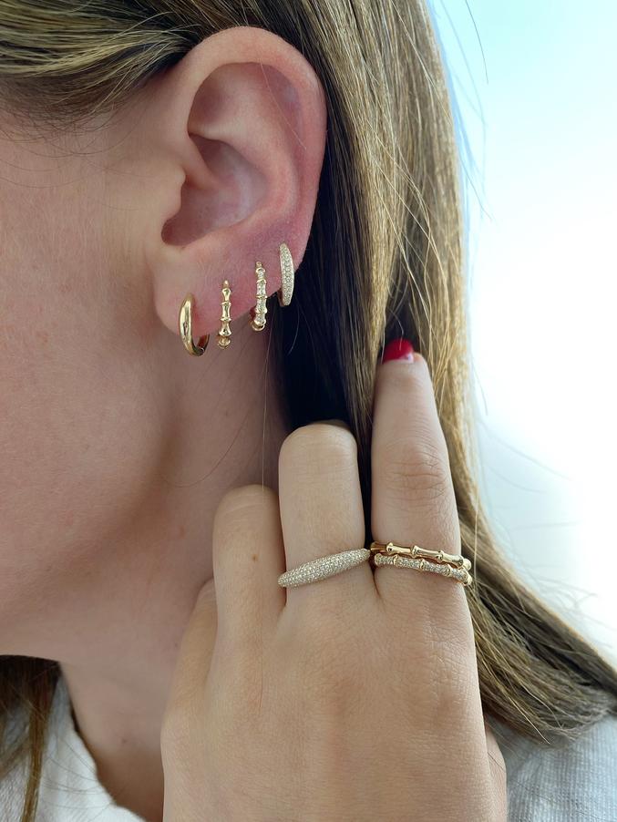 Diamond Dome Mini Huggie Earring-Earrings-EF Collection-14K Rose Gold-Pair-hurdles-jewelry-boulder-colorado