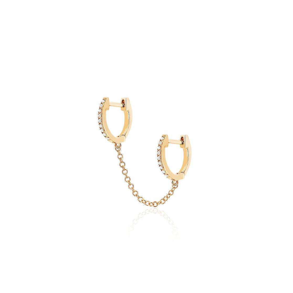 Diamond Double Huggie Chain Earring-Earrings-EF Collection-14K Yellow Gold-hurdles-jewelry-boulder-colorado