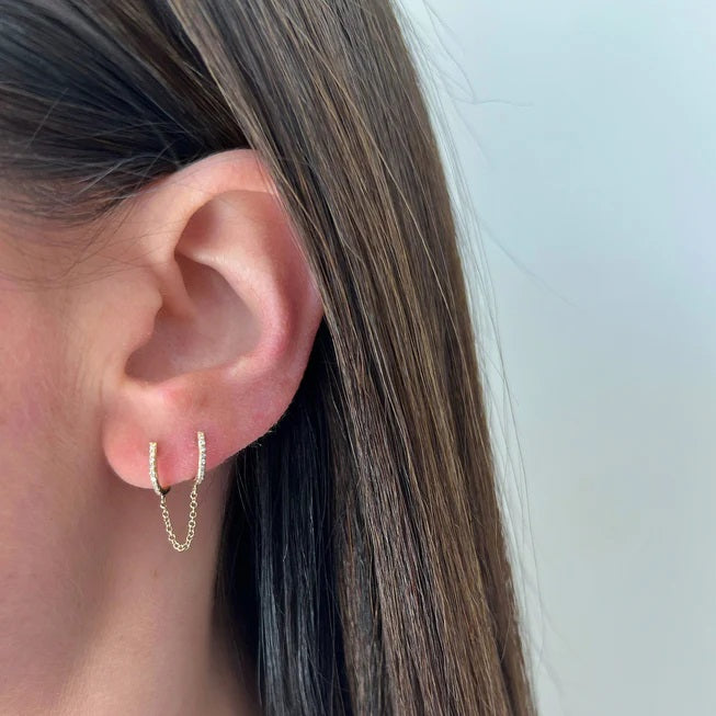 Diamond Double Huggie Chain Earring-Earrings-EF Collection-14K Yellow Gold-hurdles-jewelry-boulder-colorado
