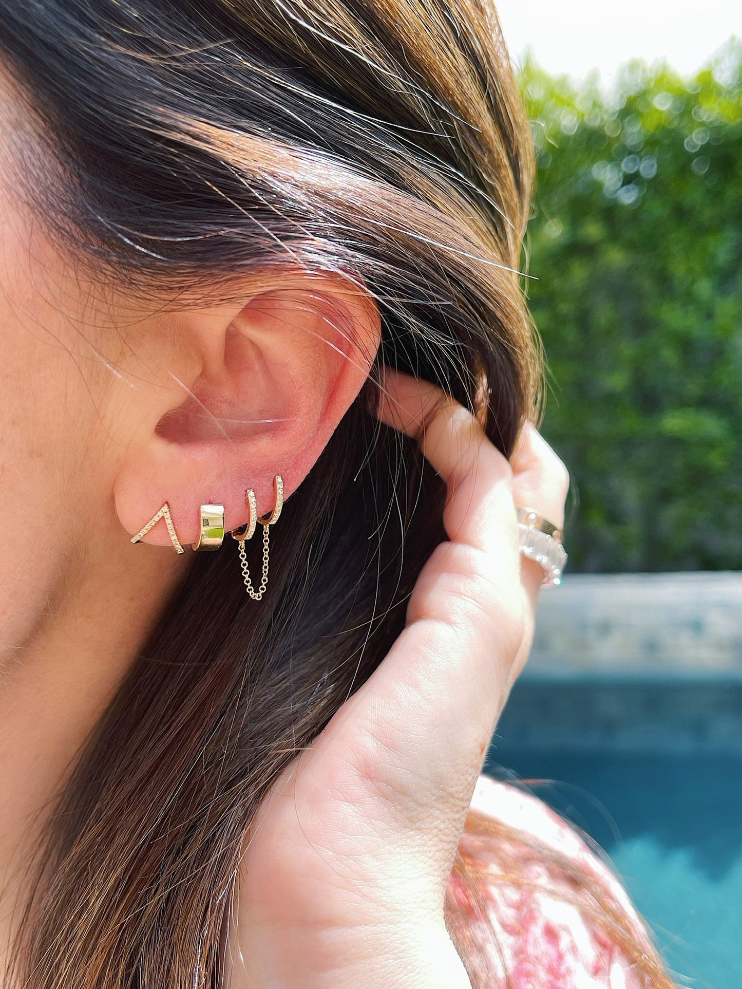 Diamond Double Huggie Chain Earring-Earrings-EF Collection-14K Yellow Gold-hurdles-jewelry-boulder-colorado
