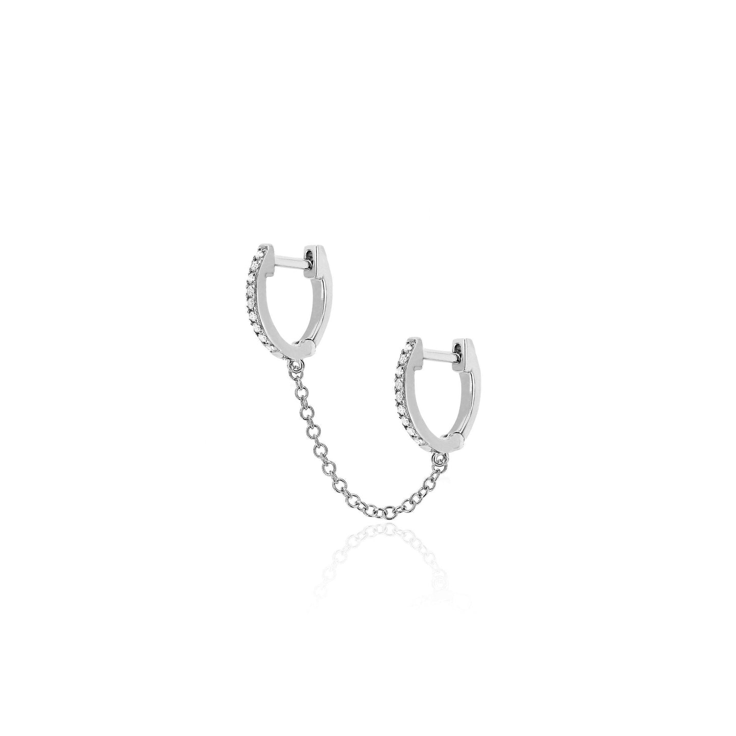 Diamond Double Huggie Chain Earring-Earrings-EF Collection-14K Yellow Gold-hurdles-jewelry-boulder-colorado