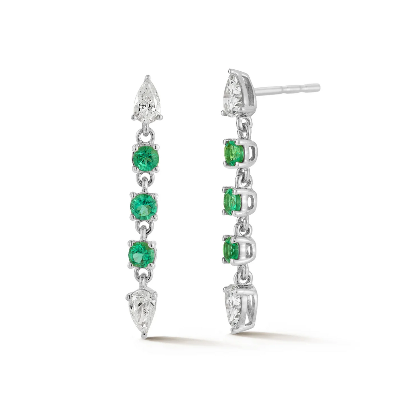 Diamond & Emerald Drop Stud Earrings-Earrings-EF Collection-14K Yellow Gold-hurdles-jewelry-boulder-colorado