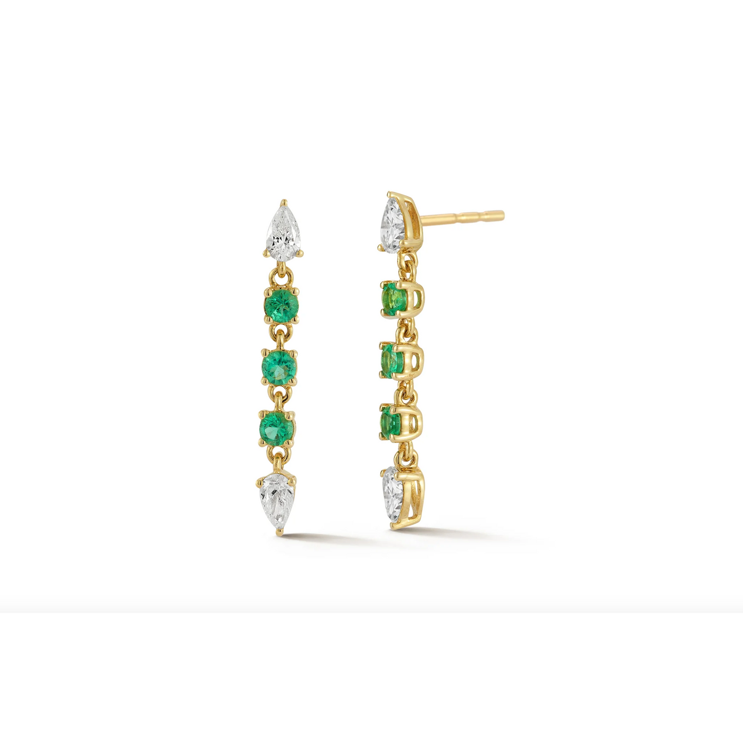 Diamond & Emerald Drop Stud Earrings-Earrings-EF Collection-14K Yellow Gold-hurdles-jewelry-boulder-colorado