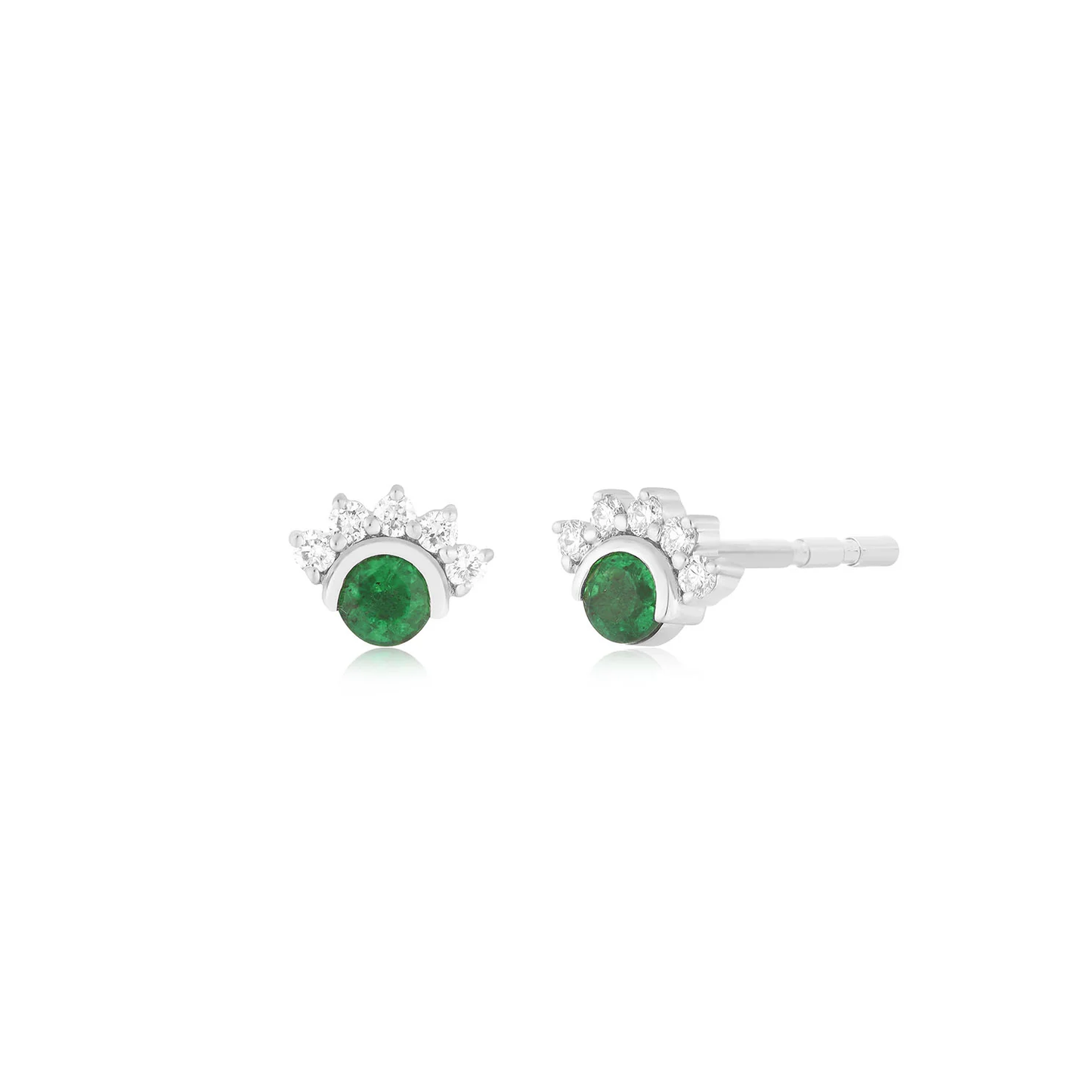 Diamond & Emerald Mini Fan Stud Earrings-Earrings-EF Collection-14k Rose Gold-Pair-hurdles-jewelry-boulder-colorado