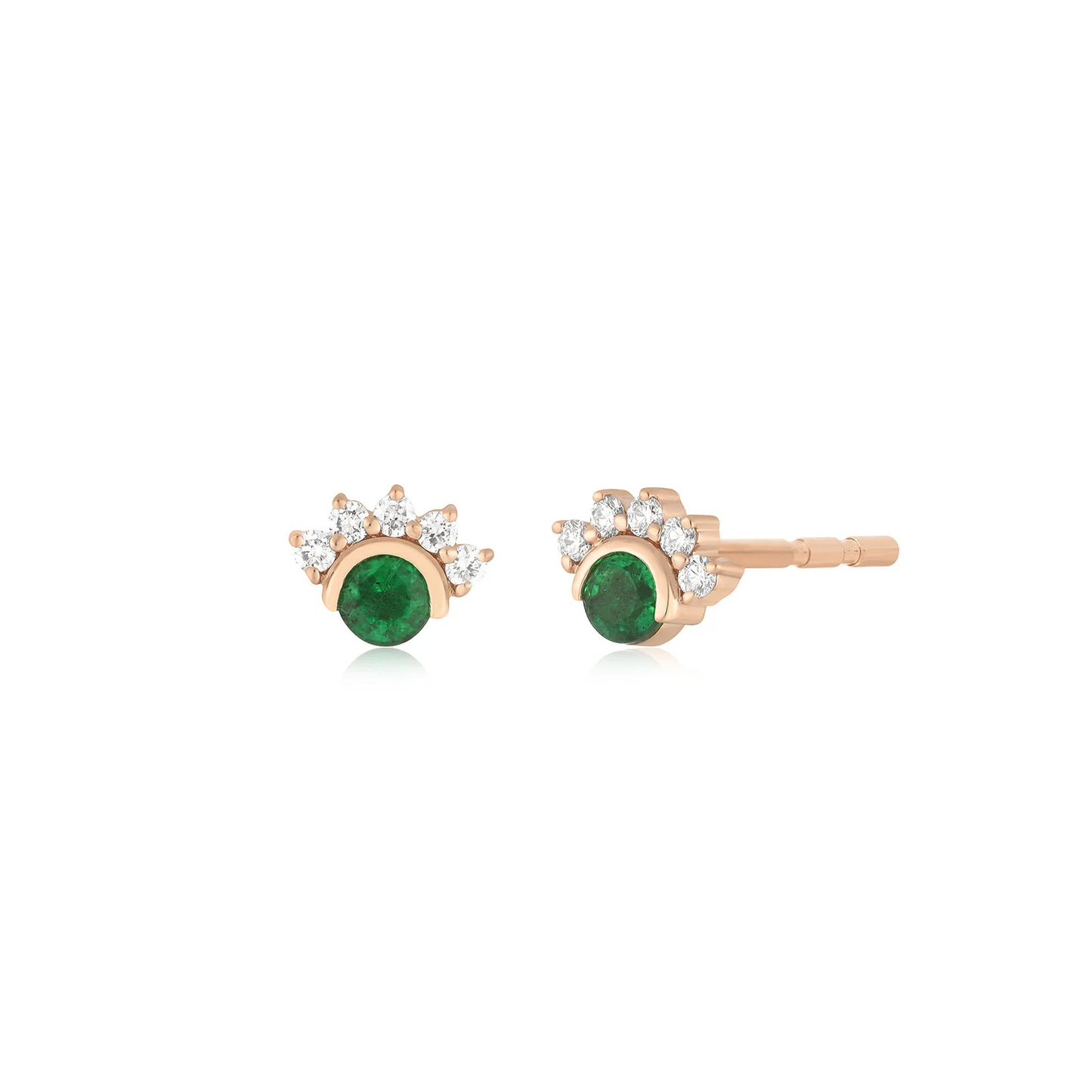 Diamond & Emerald Mini Fan Stud Earrings-Earrings-EF Collection-14k Rose Gold-Pair-hurdles-jewelry-boulder-colorado