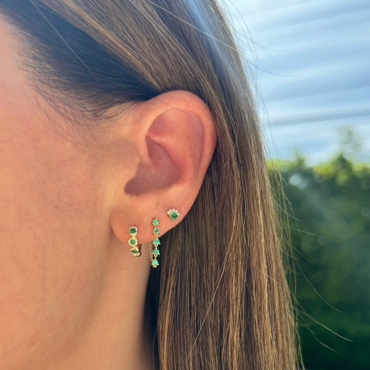 Diamond & Emerald Mini Fan Stud Earrings-Earrings-EF Collection-14k Rose Gold-Pair-hurdles-jewelry-boulder-colorado