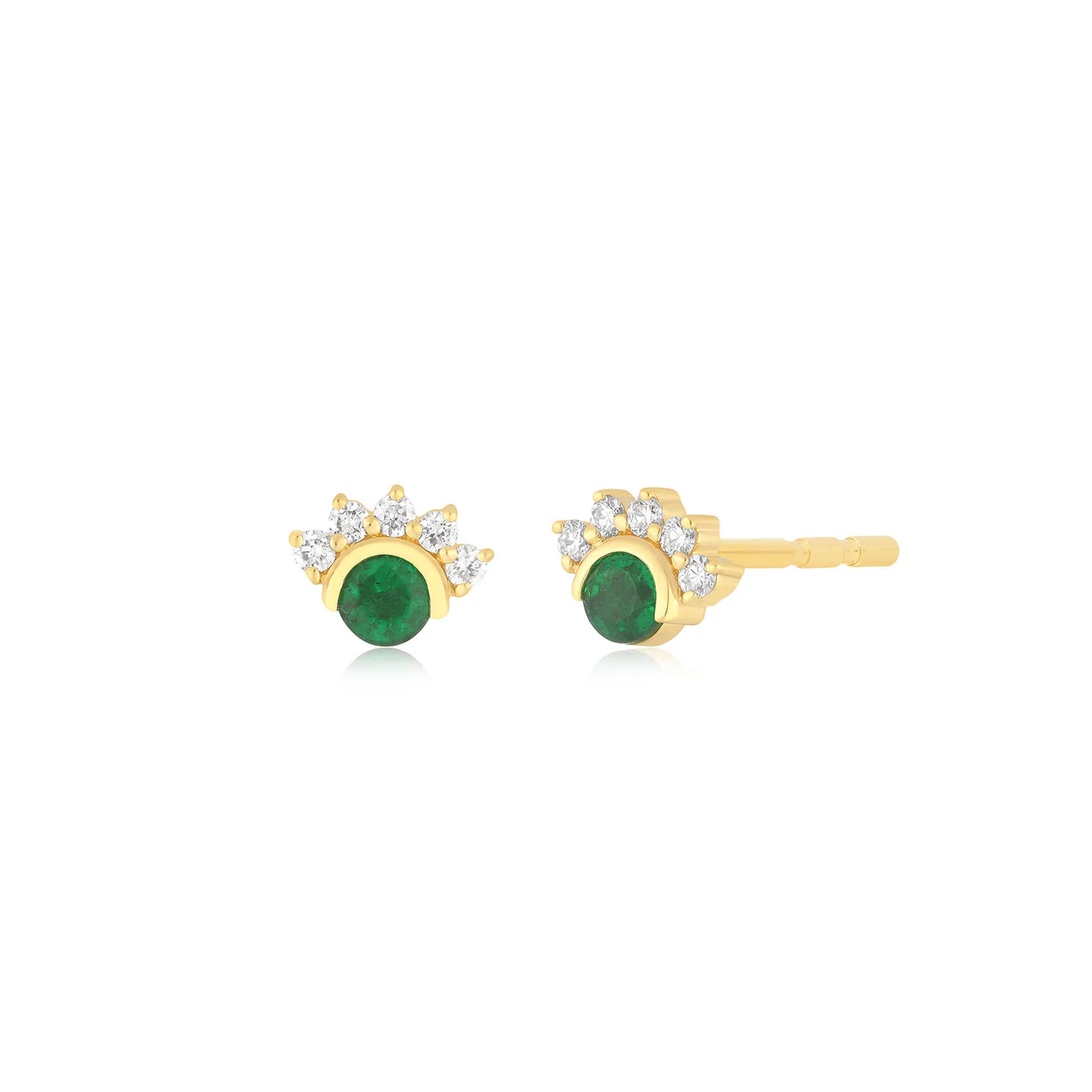 Diamond & Emerald Mini Fan Stud Earrings-Earrings-EF Collection-14k Rose Gold-Pair-hurdles-jewelry-boulder-colorado