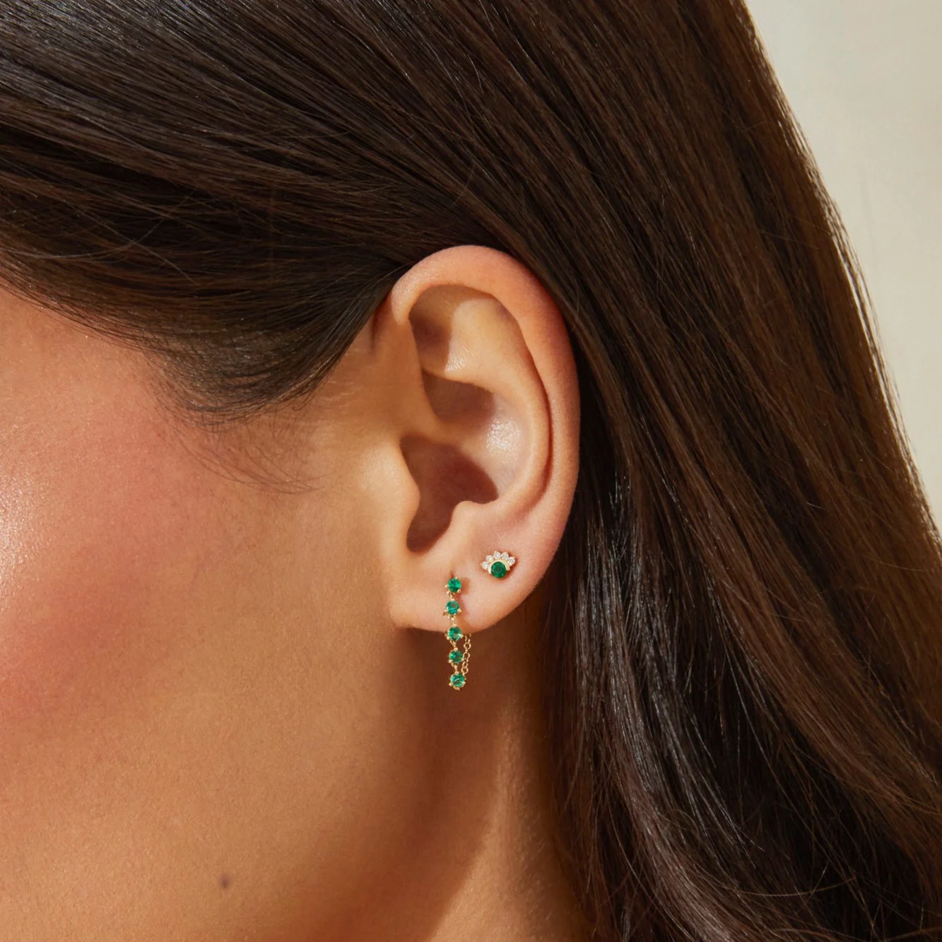 Diamond & Emerald Mini Fan Stud Earrings-Earrings-EF Collection-14k Rose Gold-Pair-hurdles-jewelry-boulder-colorado