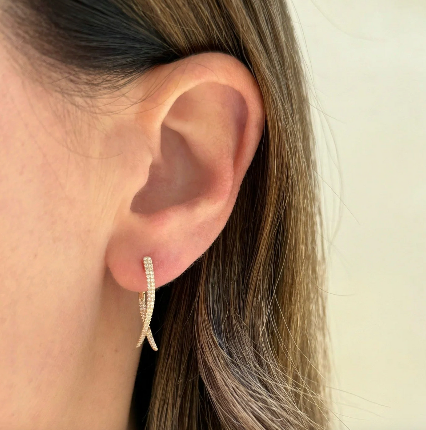 Diamond Loop Hoop Earrings-Earrings-EF Collection-14K Yellow Gold-hurdles-jewelry-boulder-colorado