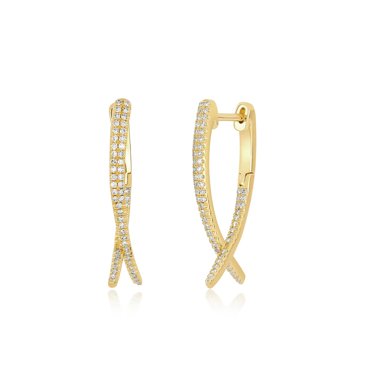 Diamond Loop Hoop Earrings-Earrings-EF Collection-14K Yellow Gold-hurdles-jewelry-boulder-colorado