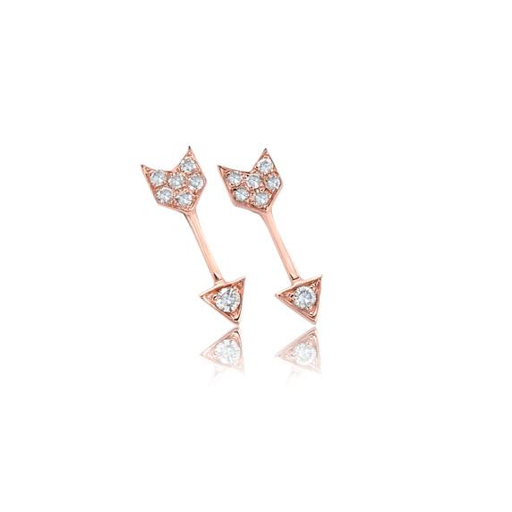 Diamond Mini Arrow Stud Earring-Earrings-EF Collection-14K Rose Gold-Pair-hurdles-jewelry-boulder-colorado