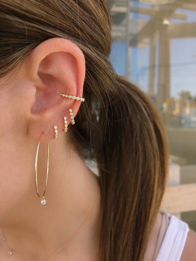 Diamond Mini Bezel Huggie Earring-Earrings-EF Collection-14K Rose Gold-Pair-hurdles-jewelry-boulder-colorado