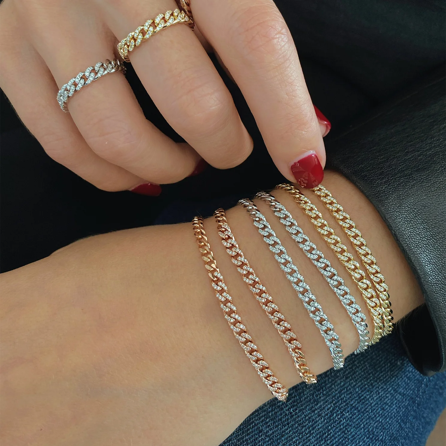 Diamond Mini Curb Chain Bracelet-Bracelet-EF Collection-14K White Gold-hurdles-jewelry-boulder-colorado
