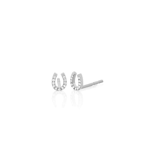 Diamond Mini Horseshoe Stud Earring-Earrings-EF Collection-14K Rose Gold-Pair-hurdles-jewelry-boulder-colorado