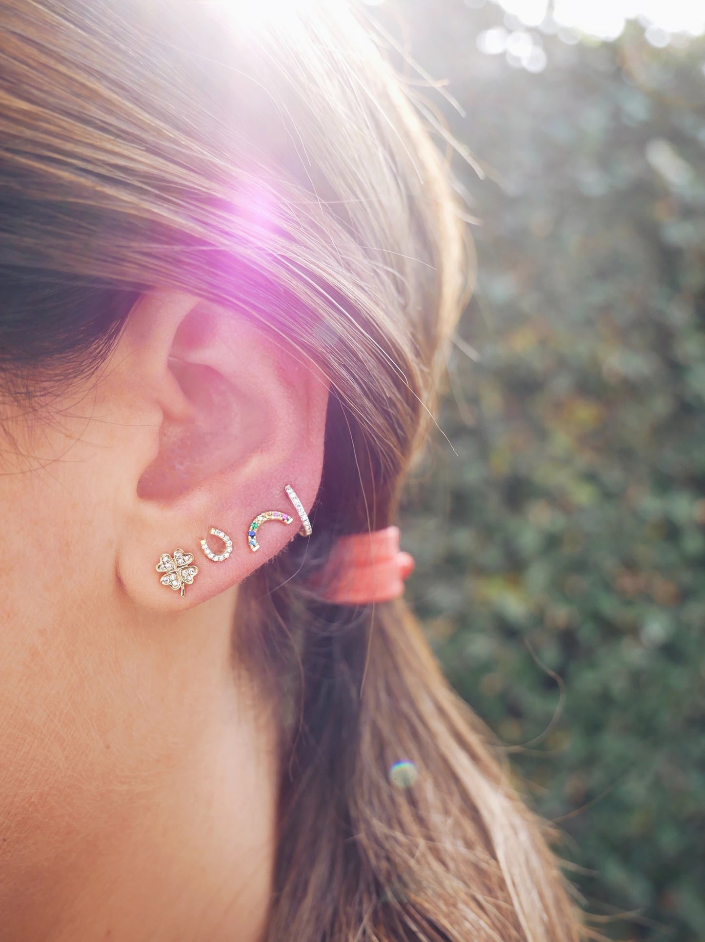 Diamond Mini Horseshoe Stud Earring-Earrings-EF Collection-14K Rose Gold-Pair-hurdles-jewelry-boulder-colorado
