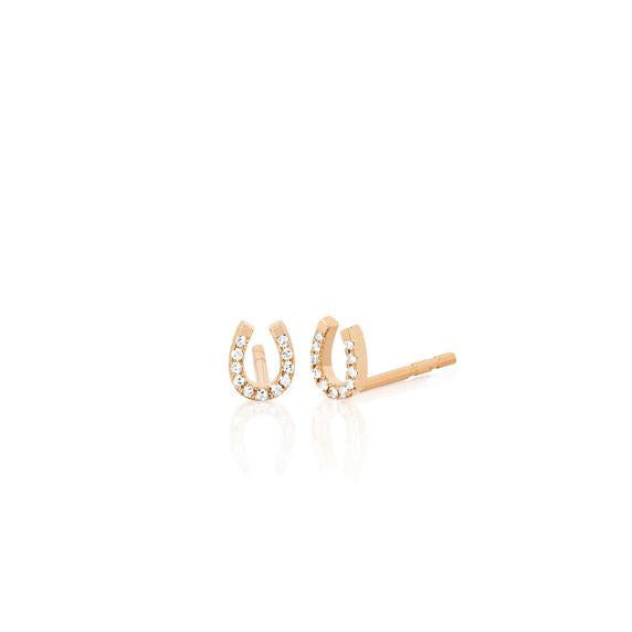 Diamond Mini Horseshoe Stud Earring-Earrings-EF Collection-14K Rose Gold-Pair-hurdles-jewelry-boulder-colorado