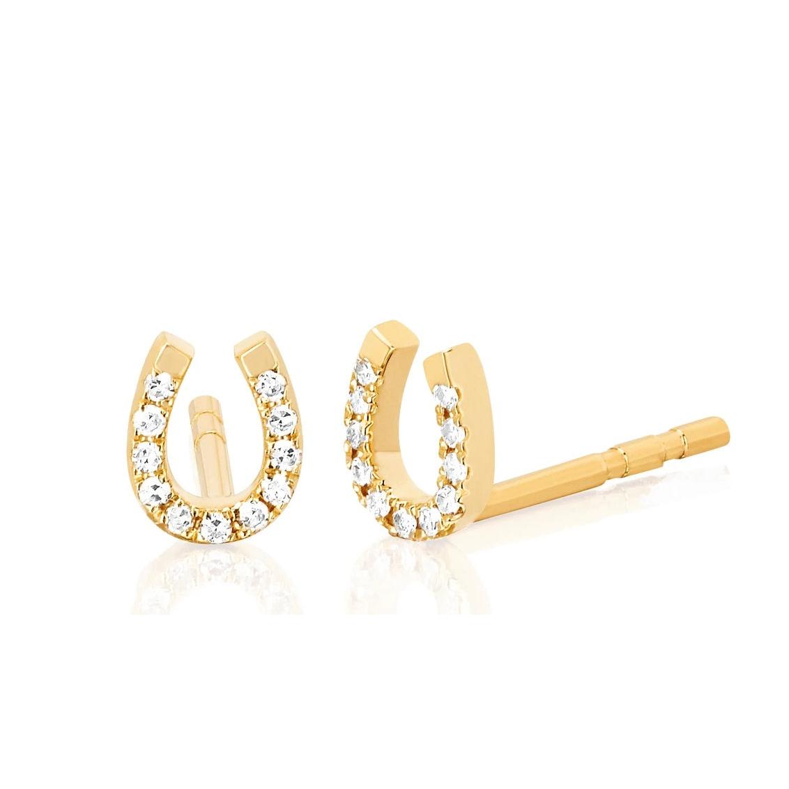 Diamond Mini Horseshoe Stud Earring-Earrings-EF Collection-14K Rose Gold-Pair-hurdles-jewelry-boulder-colorado
