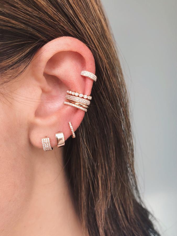 Diamond Mini Huggie Earring-Earrings-EF Collection-14K Rose Gold-Pair-hurdles-jewelry-boulder-colorado
