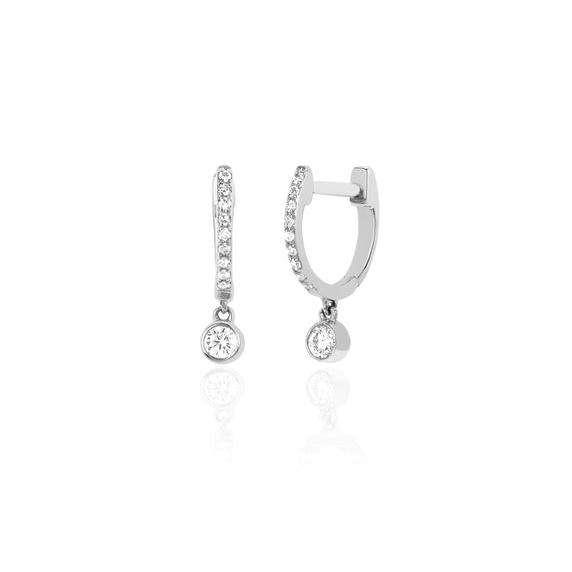 Diamond Mini Huggie With Diamond Bezel Drop Earring-Earrings-EF Collection-14K Rose Gold-Pair-hurdles-jewelry-boulder-colorado