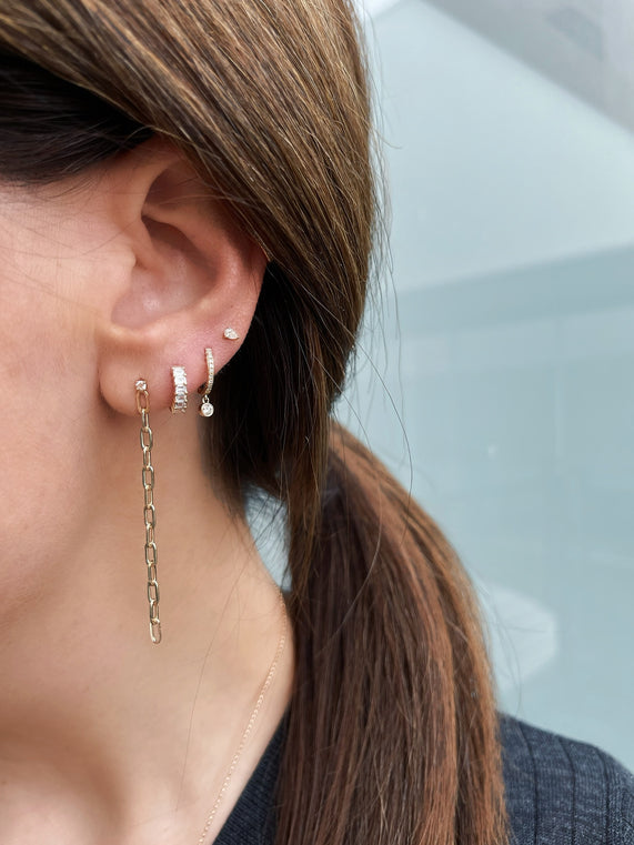 Diamond Mini Huggie With Diamond Bezel Drop Earring-Earrings-EF Collection-14K Rose Gold-Pair-hurdles-jewelry-boulder-colorado
