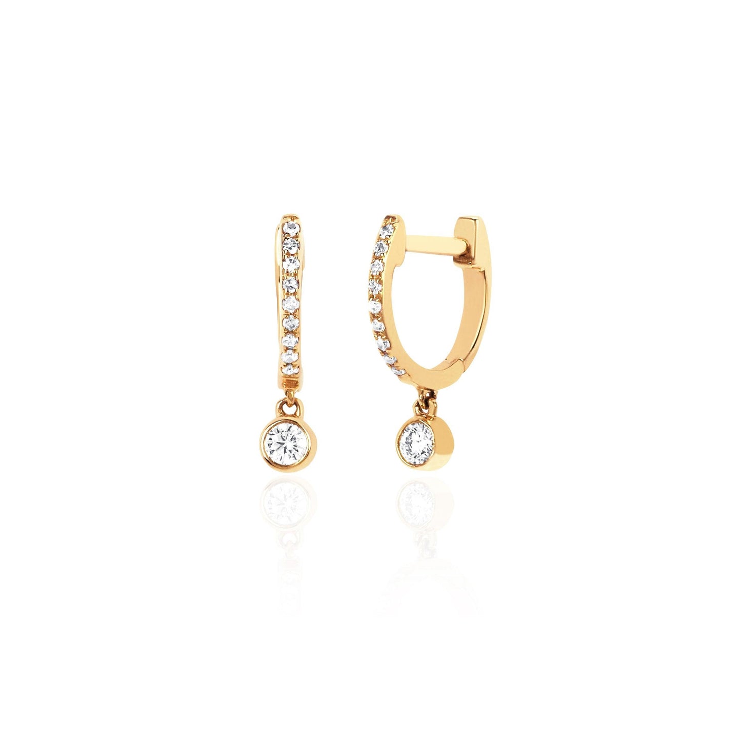 Diamond Mini Huggie With Diamond Bezel Drop Earring-Earrings-EF Collection-14K Rose Gold-Pair-hurdles-jewelry-boulder-colorado