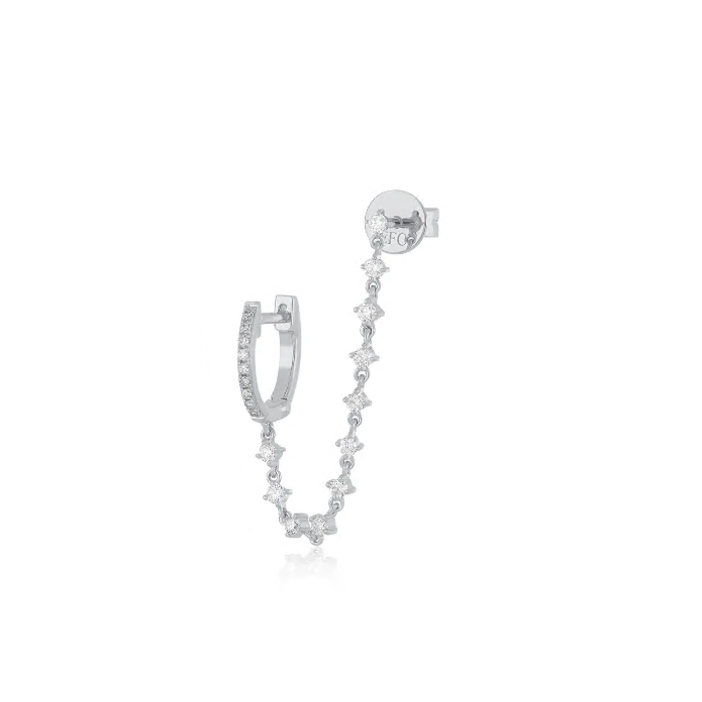 Diamond Mini Prong Set Chain Stud Earring-Earrings-EF Collection-14K White Gold-hurdles-jewelry-boulder-colorado
