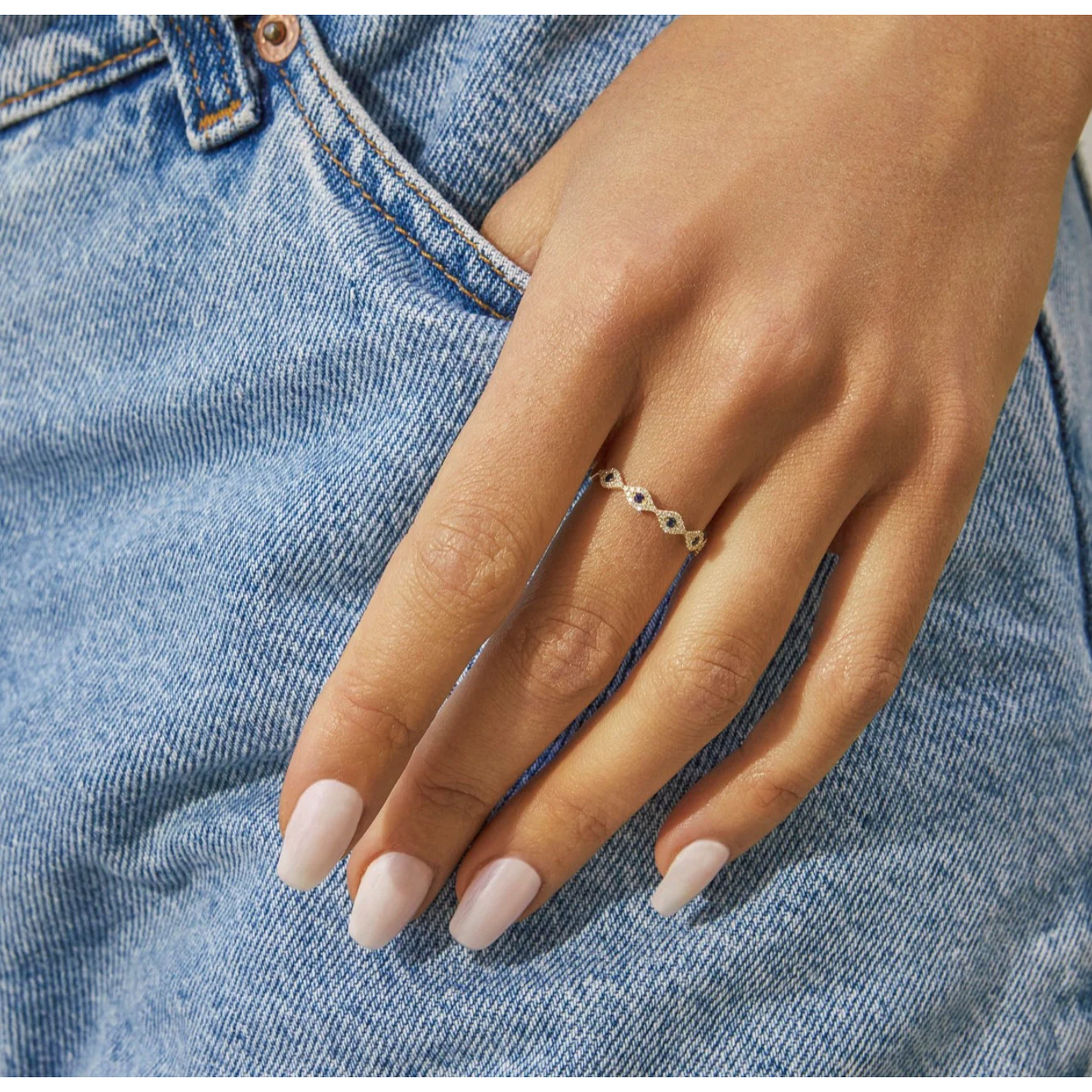 Diamond Multi Blue Sapphire Evil Eye Stack Ring-Ring-EF Collection-I don' know or see my size-hurdles-jewelry-boulder-colorado